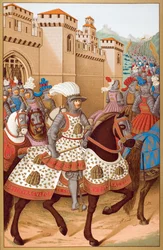 Luigi XII (1462-1515) e il suo esercito che lascia Alessandria, 24 aprile 1507, dopo una miniatura di Jean Marot da 